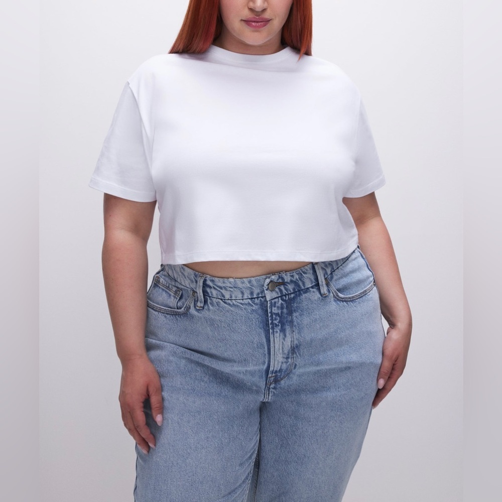 NWT Good American Heritage White Cropped Cotton Tee, Boxy, Short-Sleeved, XL